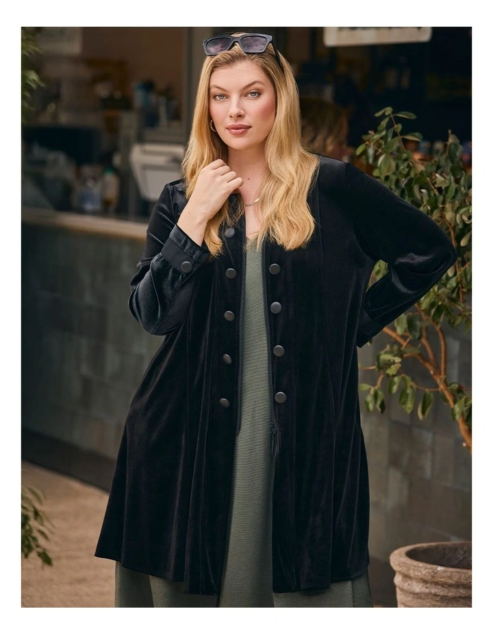 Velour Military Jacket in Black image 5