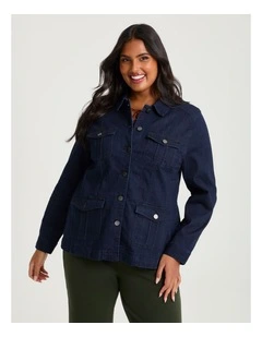 Cotton Blend Casual Denim Jacket in Dark Ink Wash