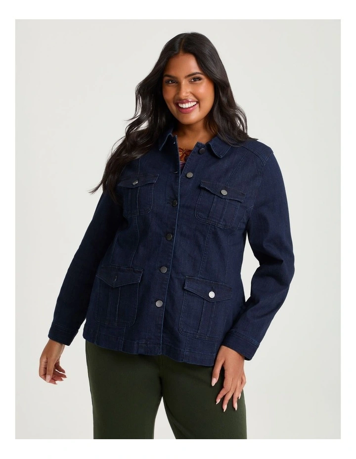 Cotton Blend Casual Denim Jacket in Dark Ink Wash image 1