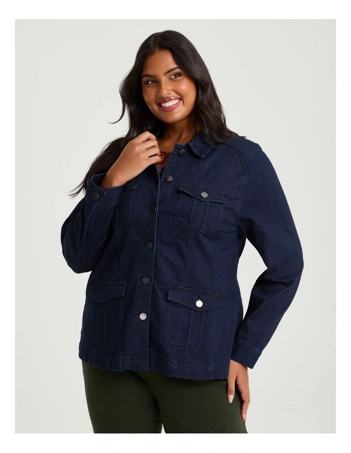 Cotton Blend Casual Denim Jacket in Dark Ink Wash image 3