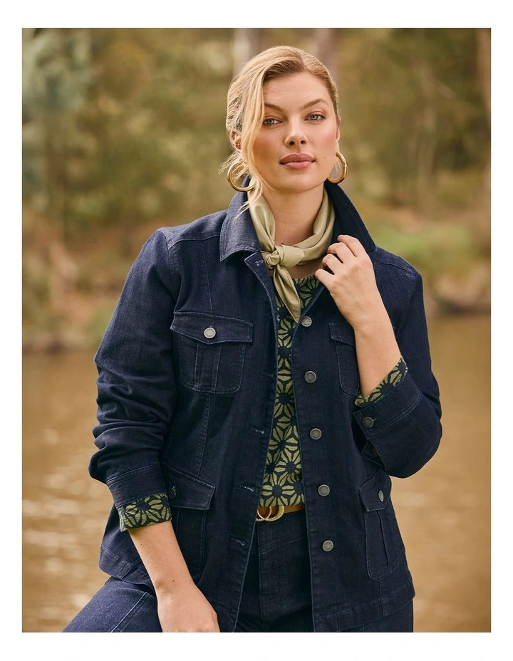 Cotton Blend Casual Denim Jacket in Dark Ink Wash image 6