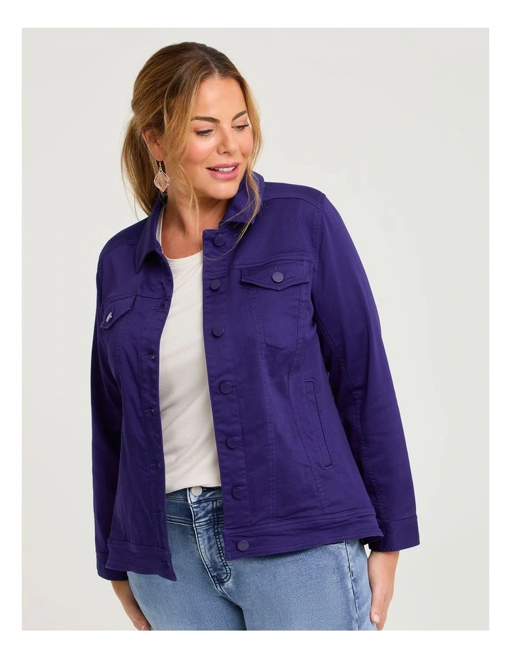 Coloured Curved Hem Denim Jacket Jewel Purple image 1