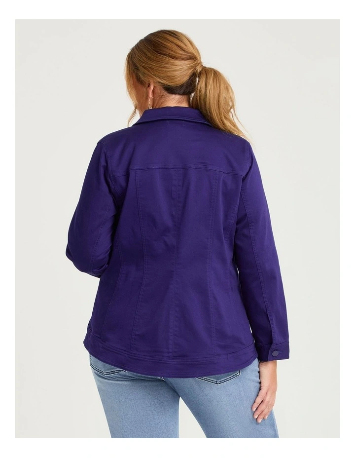 Coloured Curved Hem Denim Jacket Jewel Purple image 2