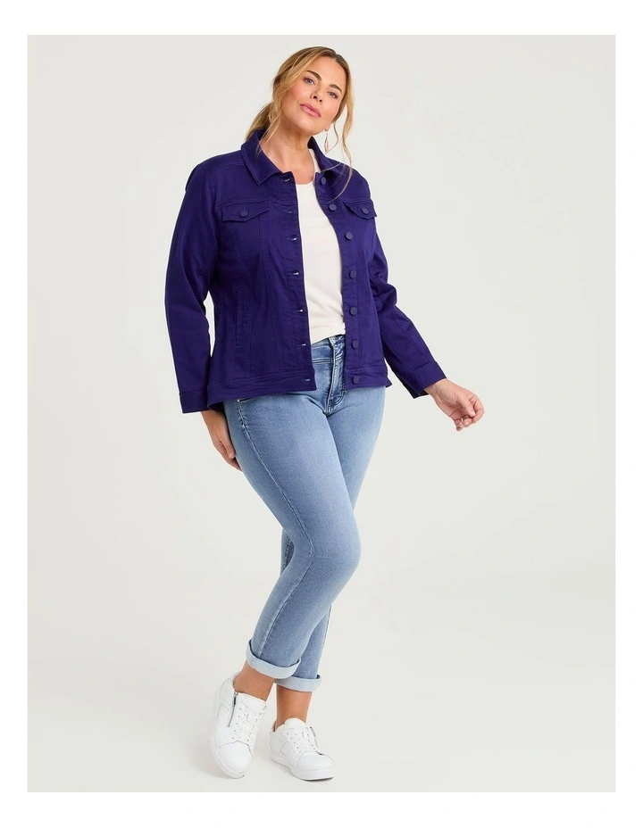 Coloured Curved Hem Denim Jacket Jewel Purple image 3