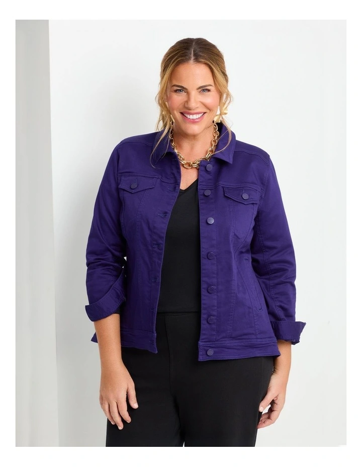 Coloured Curved Hem Denim Jacket Jewel Purple image 4