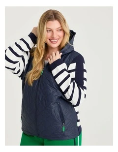 Knit Sleeve Quilted Puffer Jacket in Navy