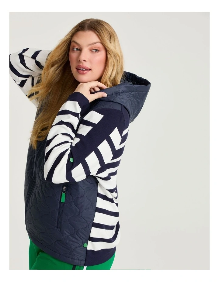 Knit Sleeve Quilted Puffer Jacket in Navy image 3