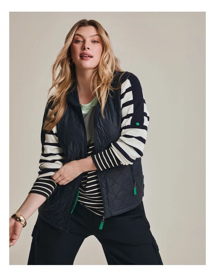 Knit Sleeve Quilted Puffer Jacket in Navy image 6