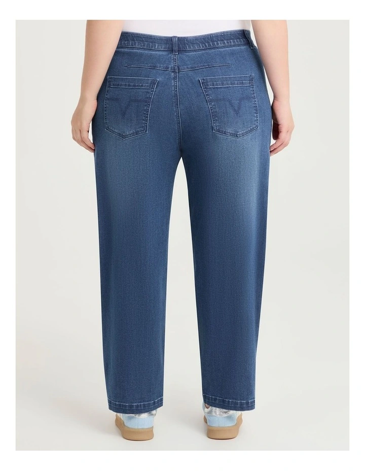 Cotton Denim Barrel Leg Jeans in Mid Blue Denim image 2