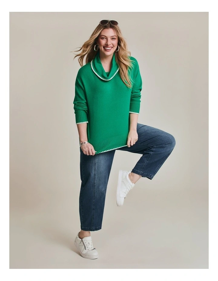 Cotton Denim Barrel Leg Jeans in Mid Blue Denim image 4