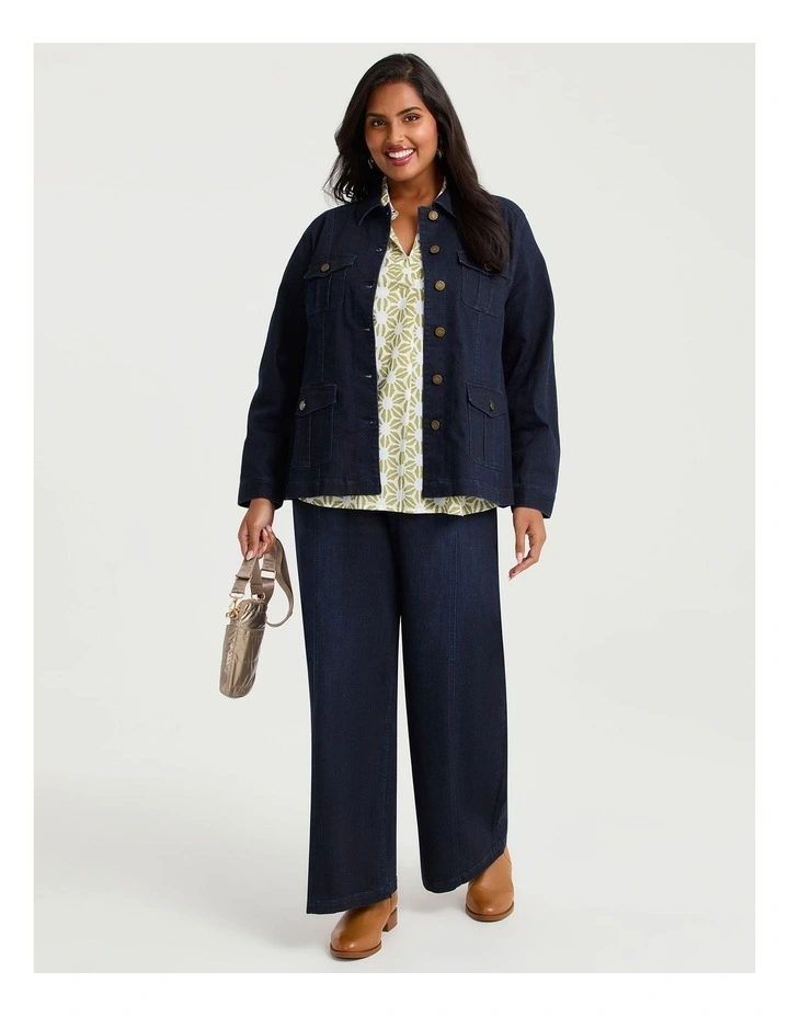 Cotton Seam Front Wide Leg Jeans in Dark Ink Wash image 3