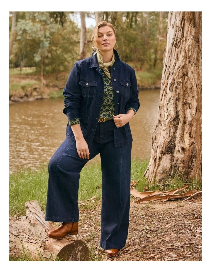 Cotton Seam Front Wide Leg Jeans in Dark Ink Wash image 4