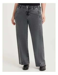 Curved Seam Wide Leg Jean in Grey