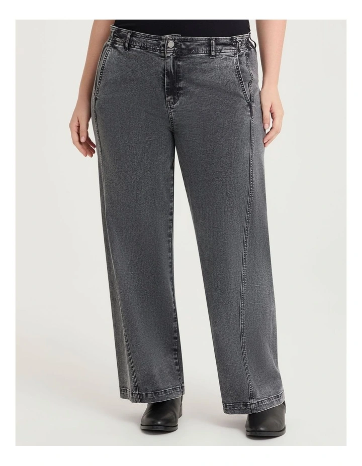 Curved Seam Wide Leg Jean in Grey image 1