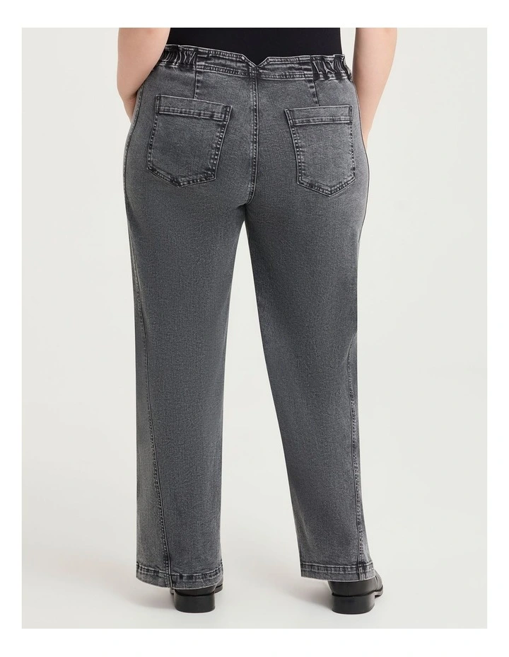 Curved Seam Wide Leg Jean in Grey image 2