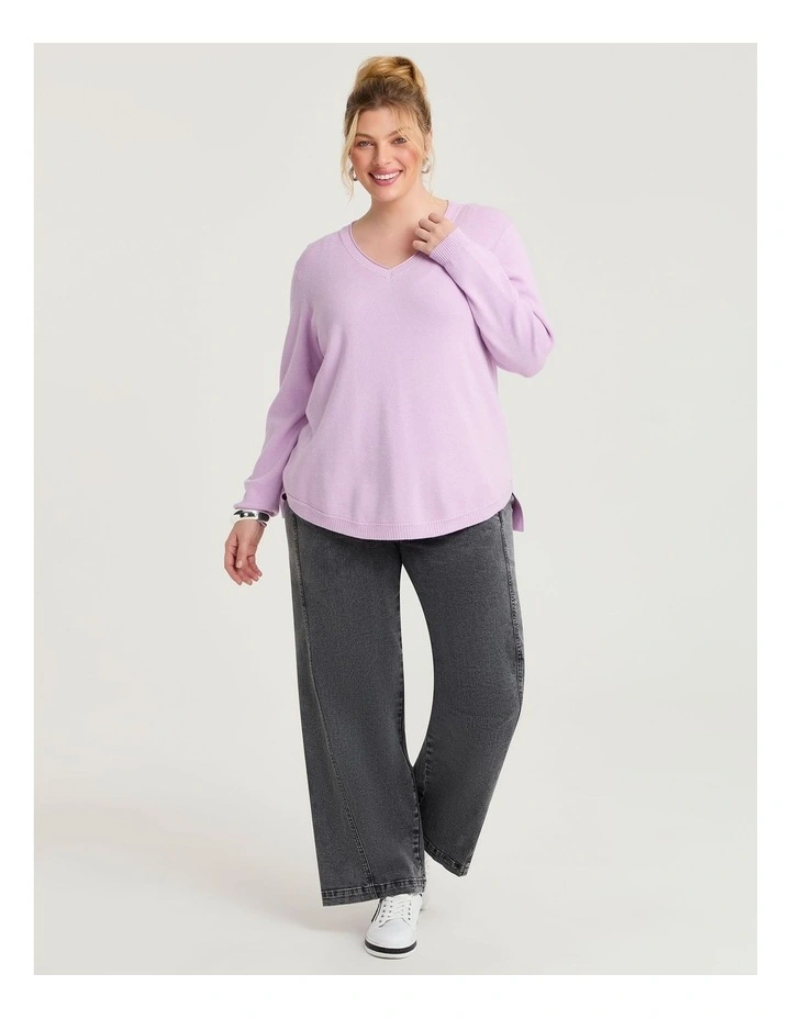 Curved Seam Wide Leg Jean in Grey image 4