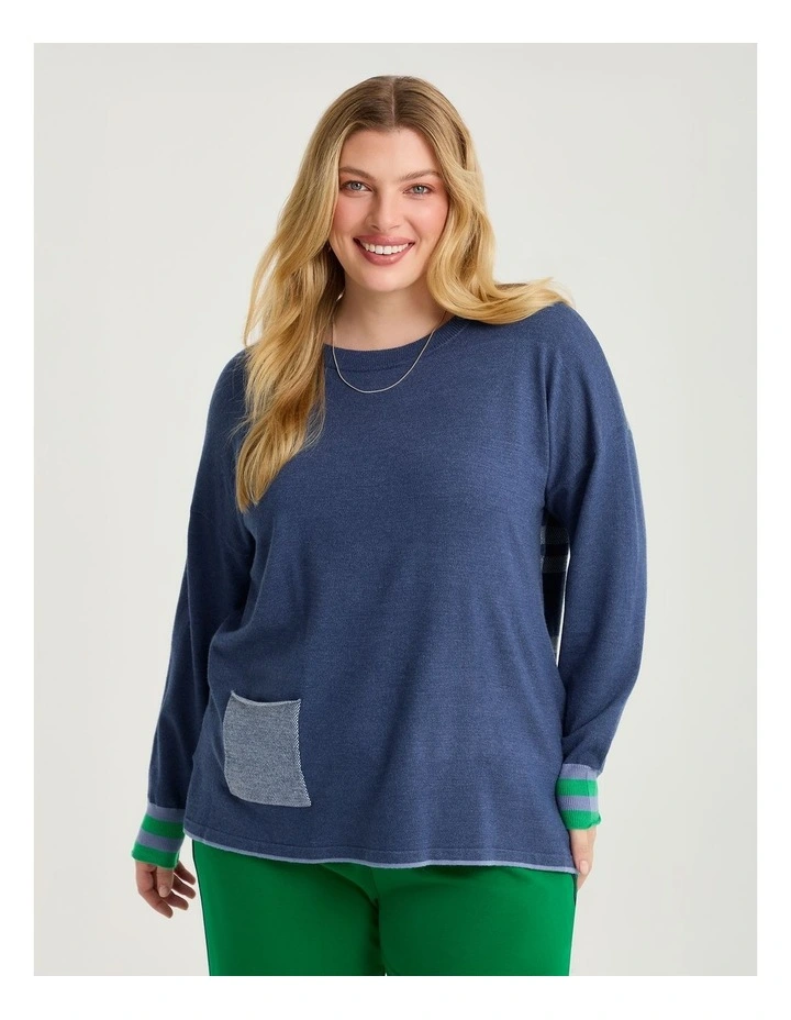Patch Pocket Stripe Back Jumper in Navy image 1