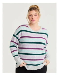 Crew Neck Jumper in Multi Stripe