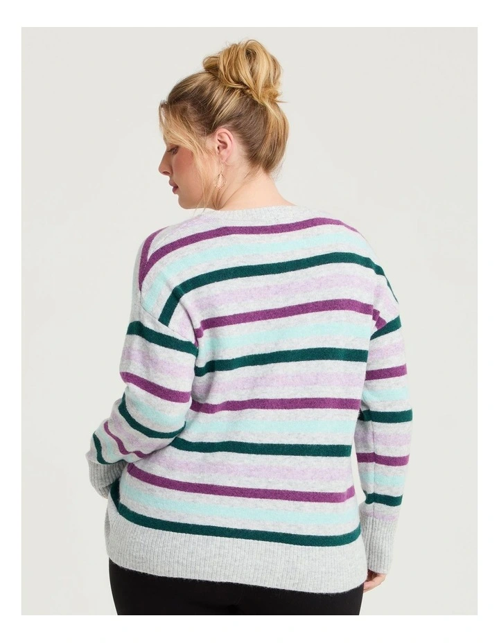 Crew Neck Jumper in Multi Stripe image 2