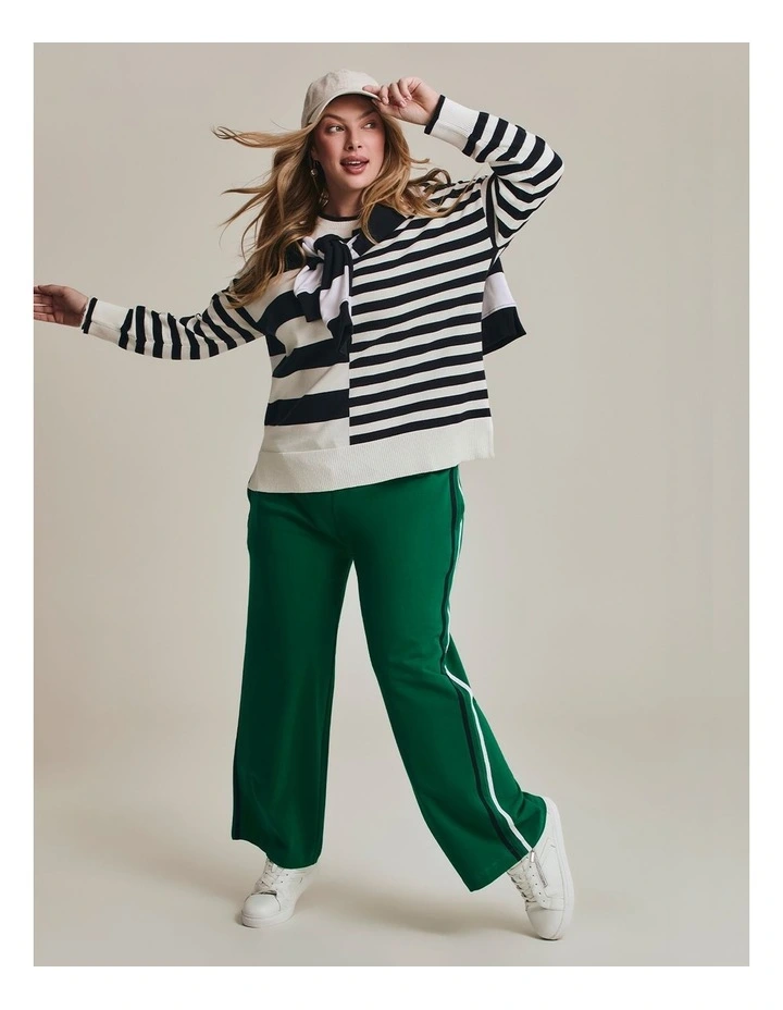 Mixed Stripe Crew Neck Jumper in Navy/White image 6