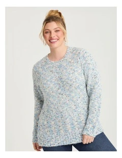 Fleck Knit Crew Neck Jumper in Grey/Multi