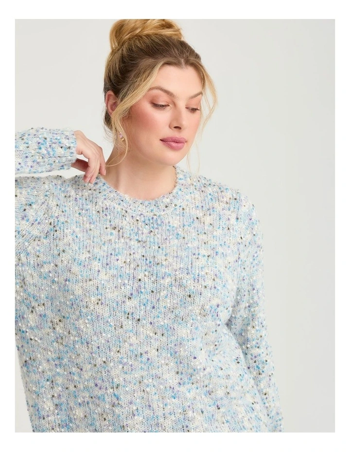 Fleck Knit Crew Neck Jumper in Grey/Multi image 3