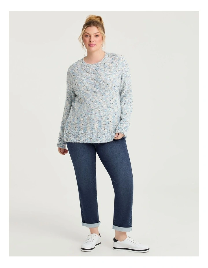 Fleck Knit Crew Neck Jumper in Grey/Multi image 4