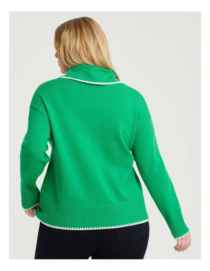 Stitch Detail Cowl Neck Jumper in Green image 2