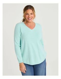 Curved Hem V-neck Jumper Seafoam
