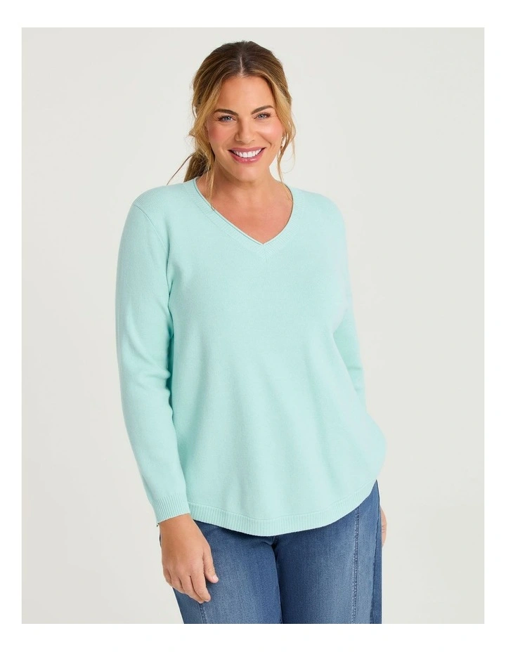 Curved Hem V-neck Jumper Seafoam image 1