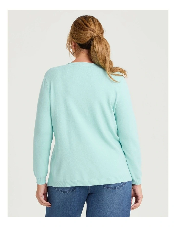 Curved Hem V-neck Jumper Seafoam image 2
