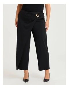 Crossover Wrap Event Wide Leg Pant in Black