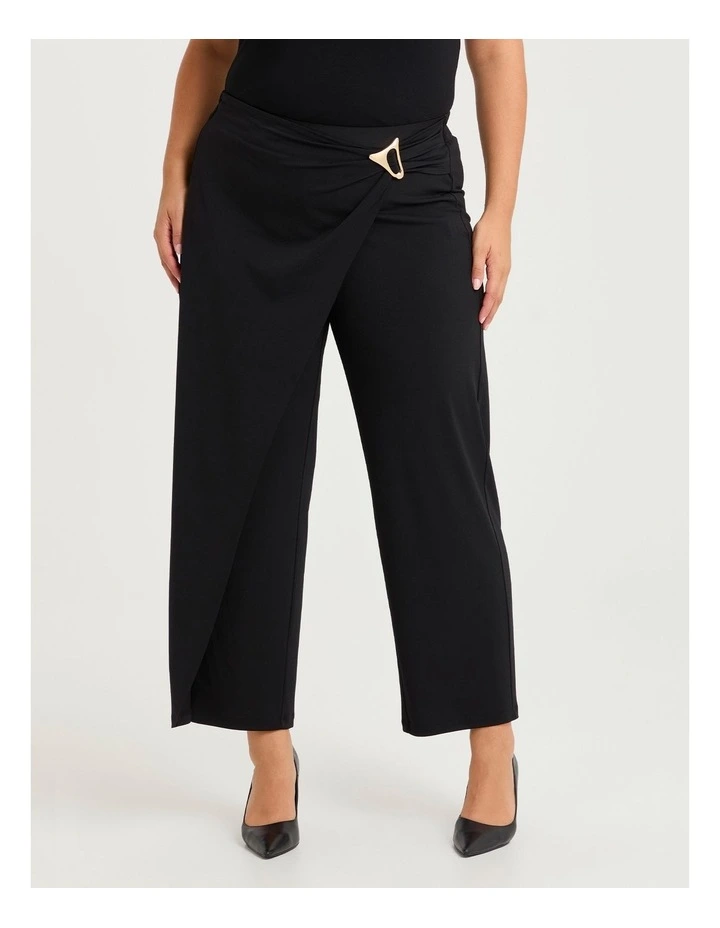 Crossover Wrap Event Wide Leg Pant in Black image 1