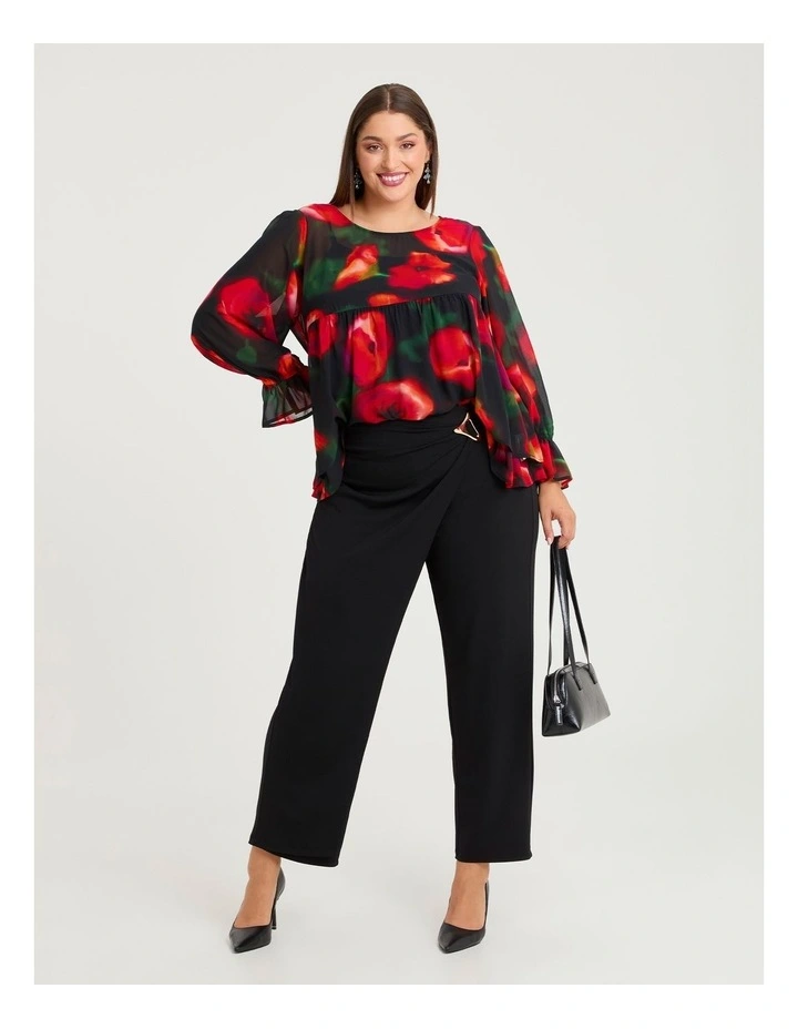 Crossover Wrap Event Wide Leg Pant in Black image 3