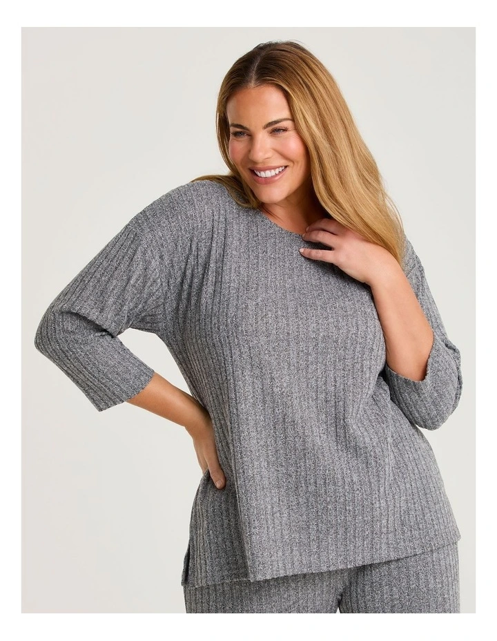 Cosy Rib Marle Lounge Top in Charcoal Marle image 3