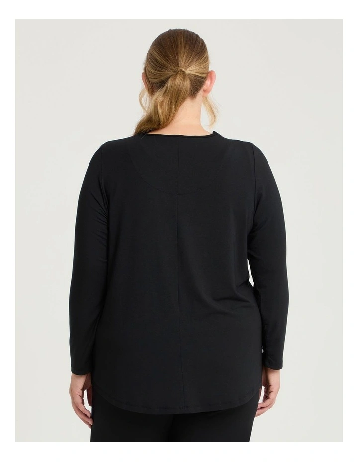 Modal Lace Trim Pyjama Top in Black image 2