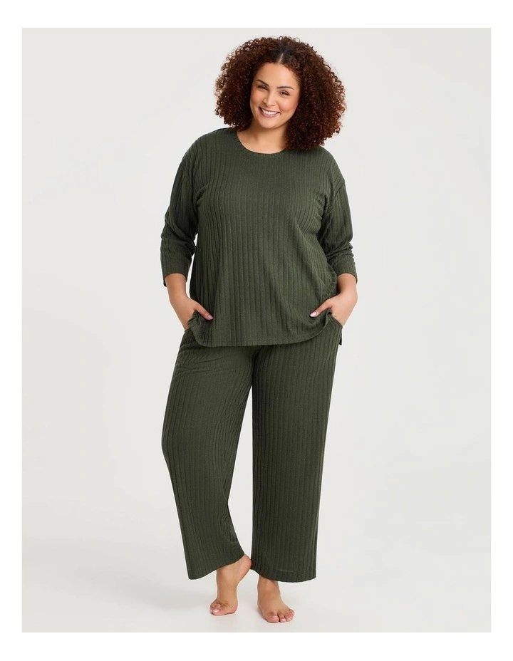 Cosy Rib Marle Lounge Pant in Forest Moss Marle image 3
