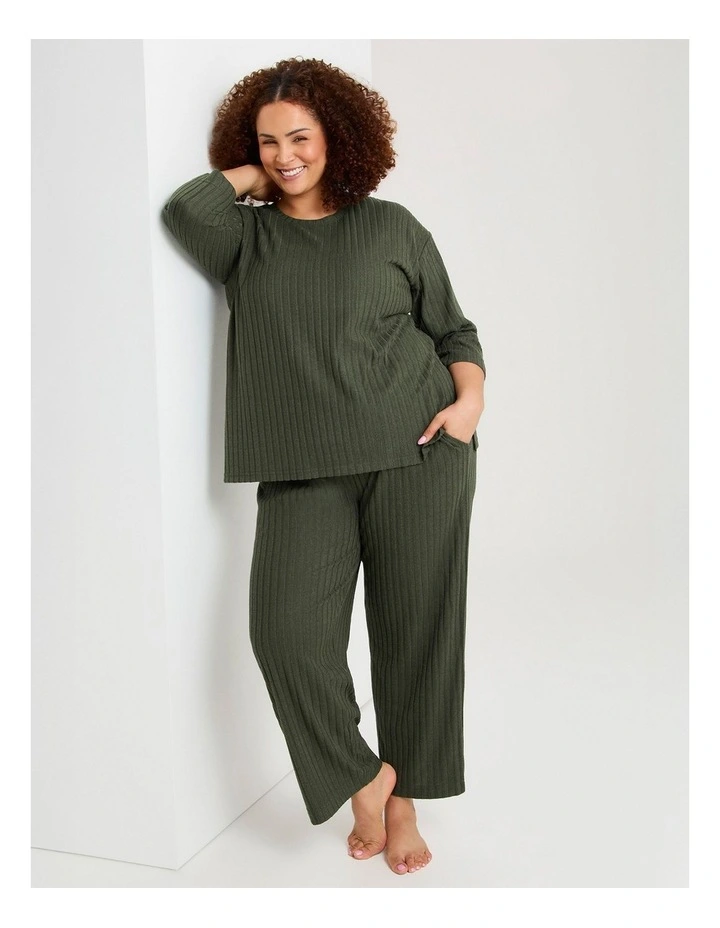 Cosy Rib Marle Lounge Pant in Forest Moss Marle image 4