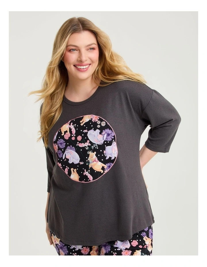 Winnie The Pooh Cosy Pyjama Top in Charcoal Marle image 1