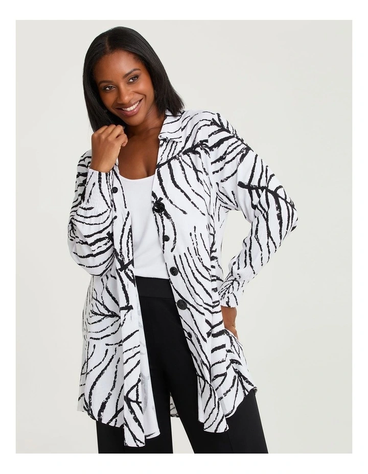 Leaf Print Natural Shirt in White Black Print image 1