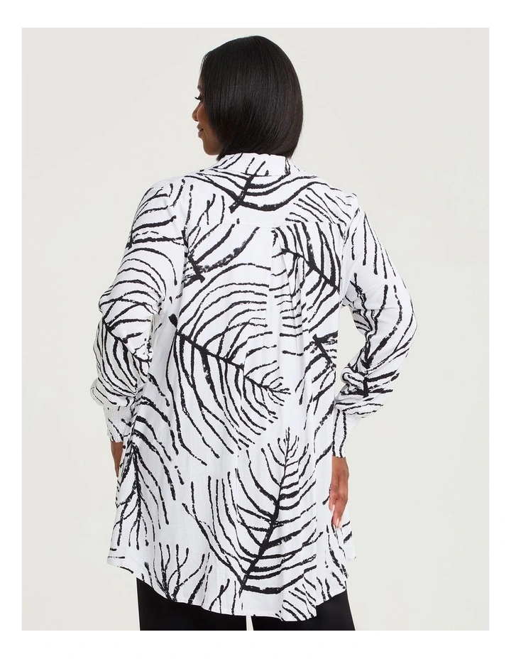 Leaf Print Natural Shirt in White Black Print image 2
