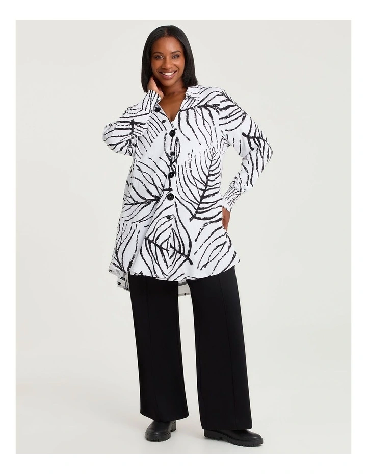 Leaf Print Natural Shirt in White Black Print image 3