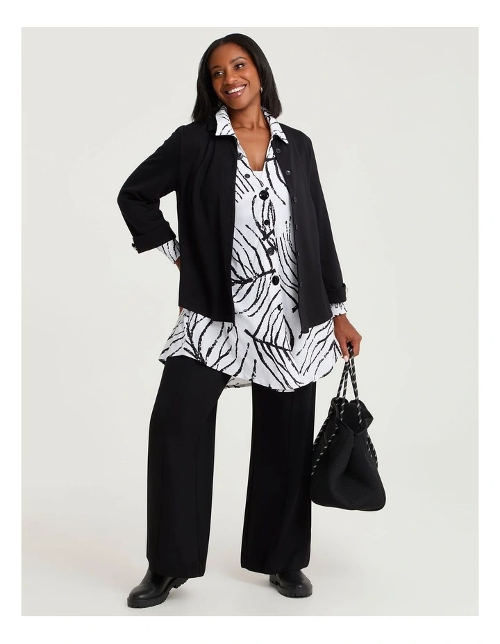 Leaf Print Natural Shirt in White Black Print image 4