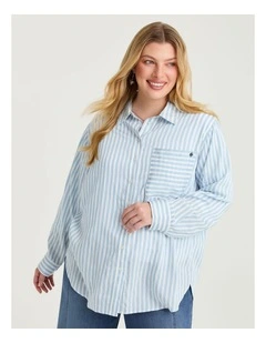 Casual Relaxed Stripe Shirt in Sky Blue/white