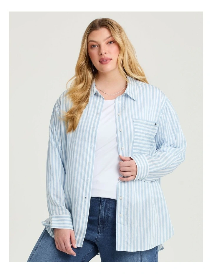 Casual Relaxed Stripe Shirt in Sky Blue/white image 3