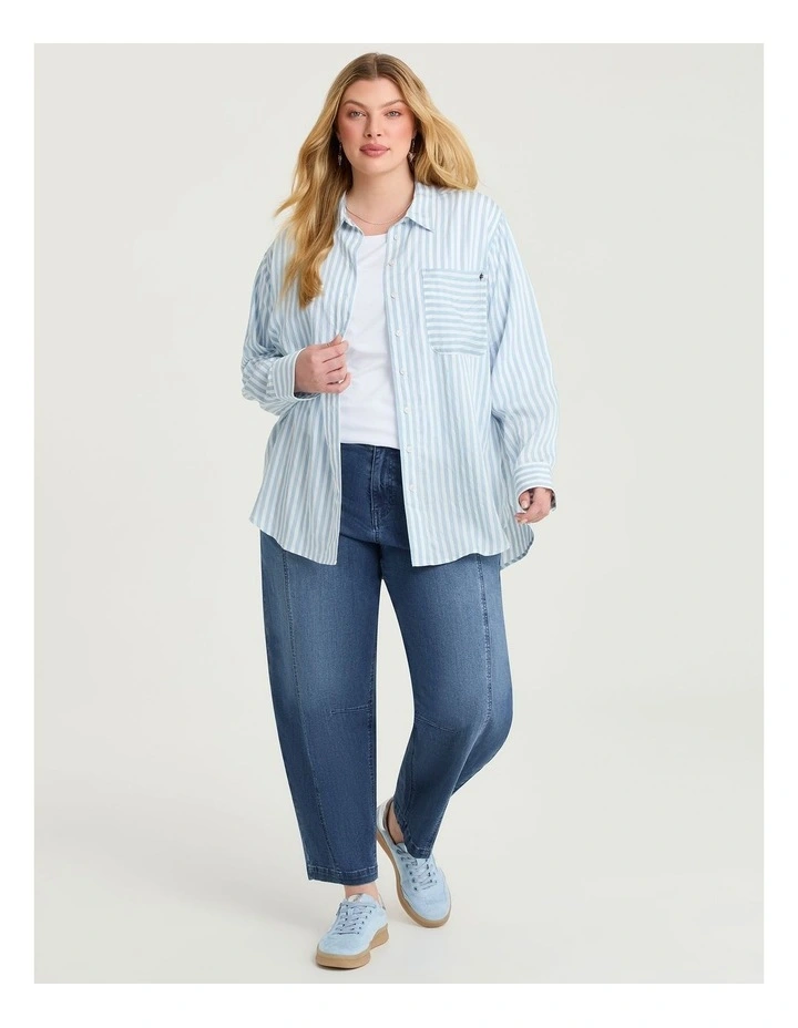 Casual Relaxed Stripe Shirt in Sky Blue/white image 4