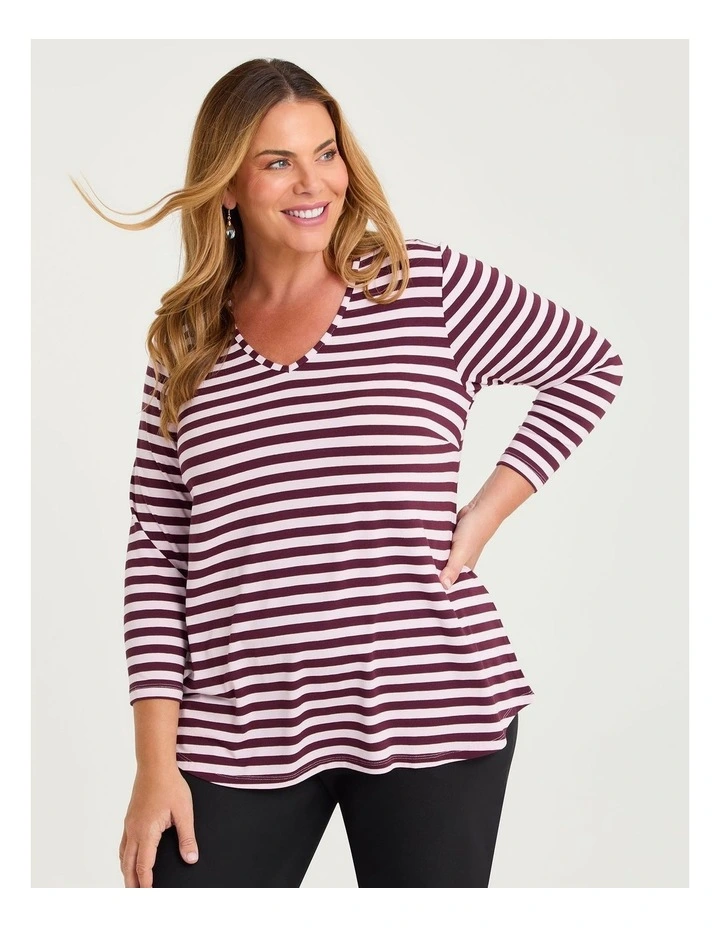 Natural Stripe 3/4 Sleeve T-shirt Fig/pink Stripe image 1