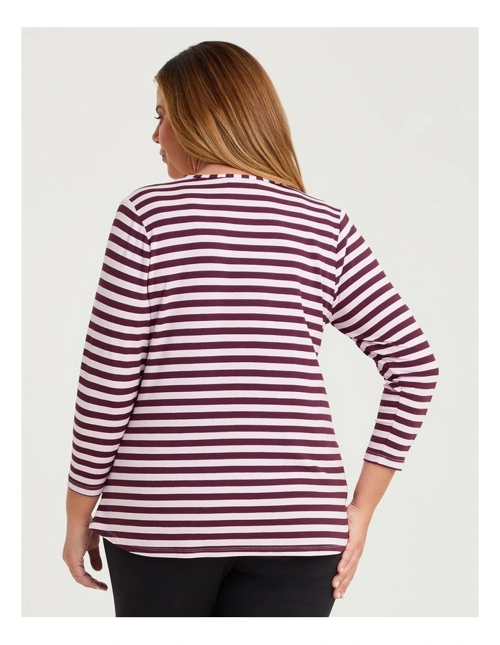 Natural Stripe 3/4 Sleeve T-shirt Fig/pink Stripe image 2