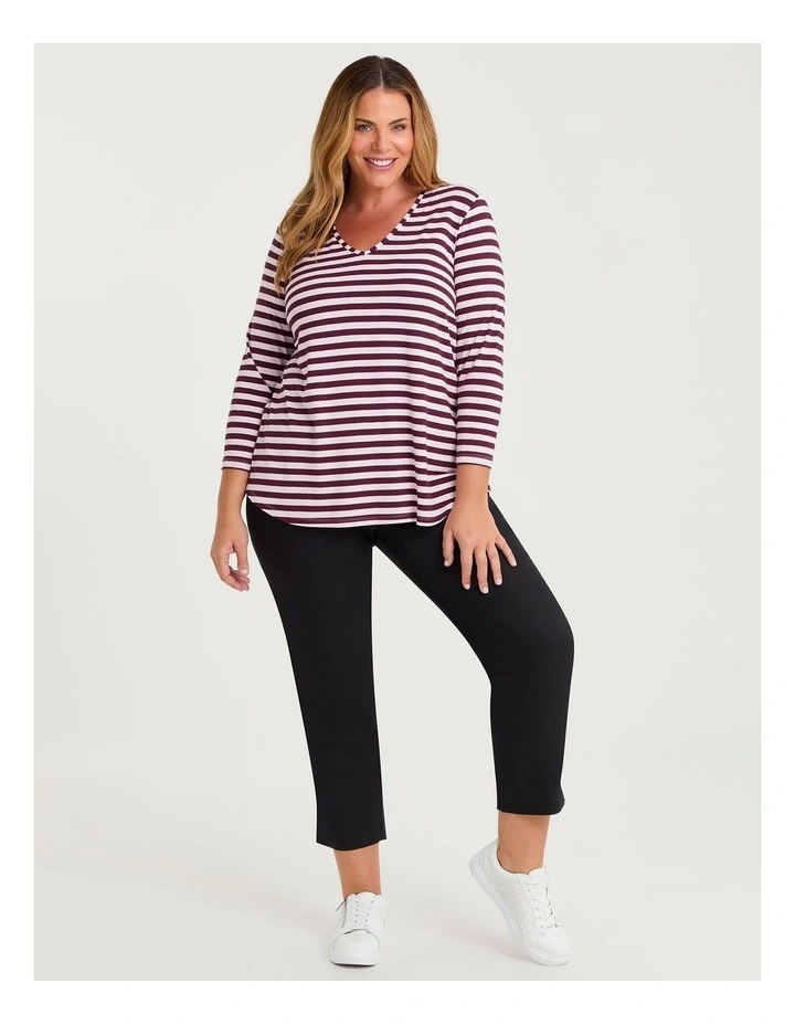 Natural Stripe 3/4 Sleeve T-shirt Fig/pink Stripe image 3
