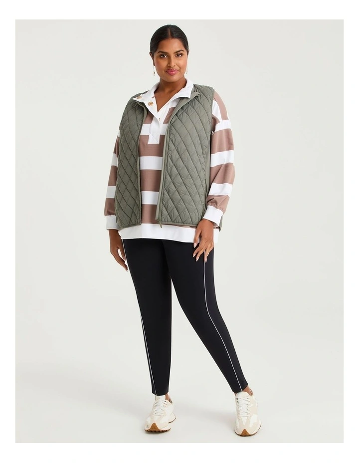 Cotton Stripe Zip Neck Sweatshirt Mocha/off White image 4